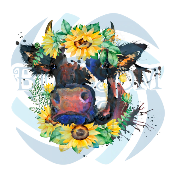 Cow Sunflower Monogram PNG Sublimation