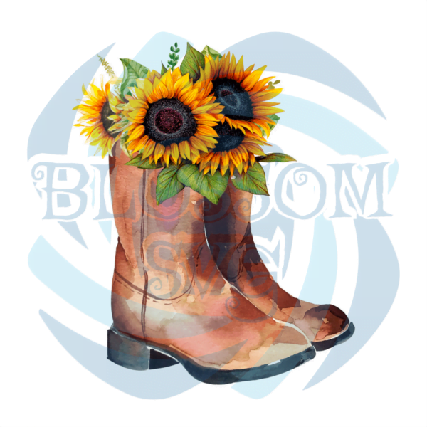 Western Cowboy Boot Sunflower PNG Sublimation