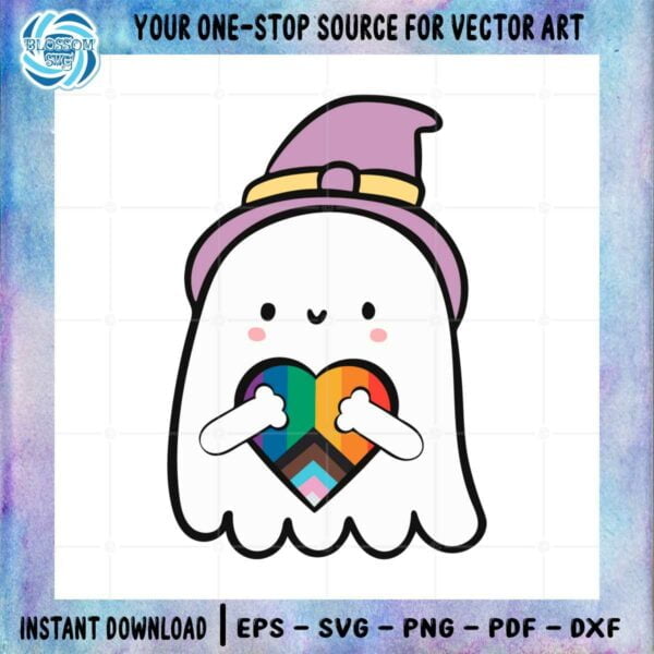 LGBT Cute Witch Ghost Rainbow Heart Cutting Digital File