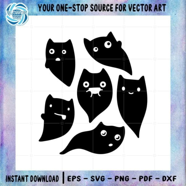 Halloween Cute Ghost Cat Bundle SVG Silhouette DIY Craft Files
