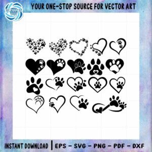 Dog Paw Heart For Lover Bundle SVG Best Design Cutting File