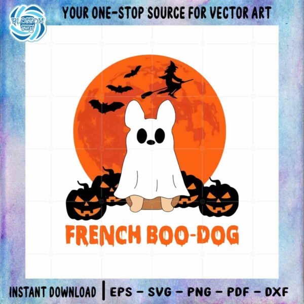 Halloween Ghost French Boo Dog Retro PNG Sublimation Designs