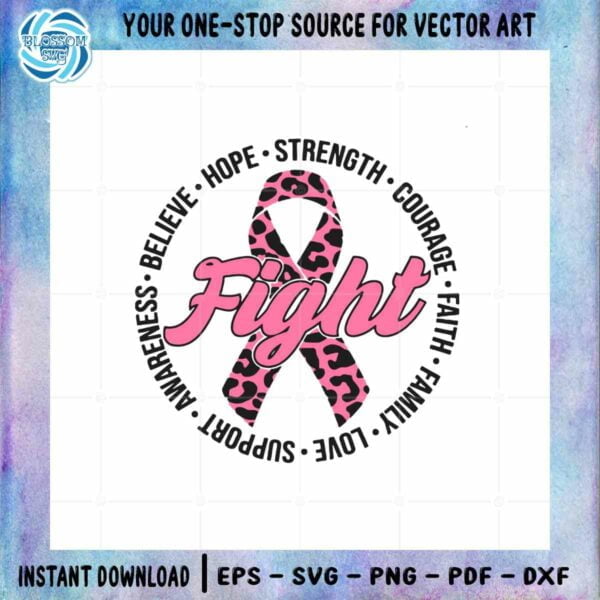Fight Breast Cancer SVG Pink Ribbon Leopard Cutting Digital File