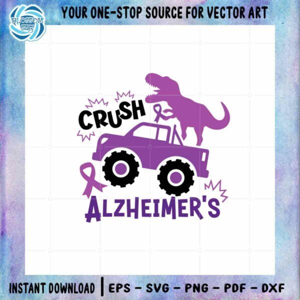 Crush Alzheimer's Dinosaur Purple Truck SVG Cutting Files
