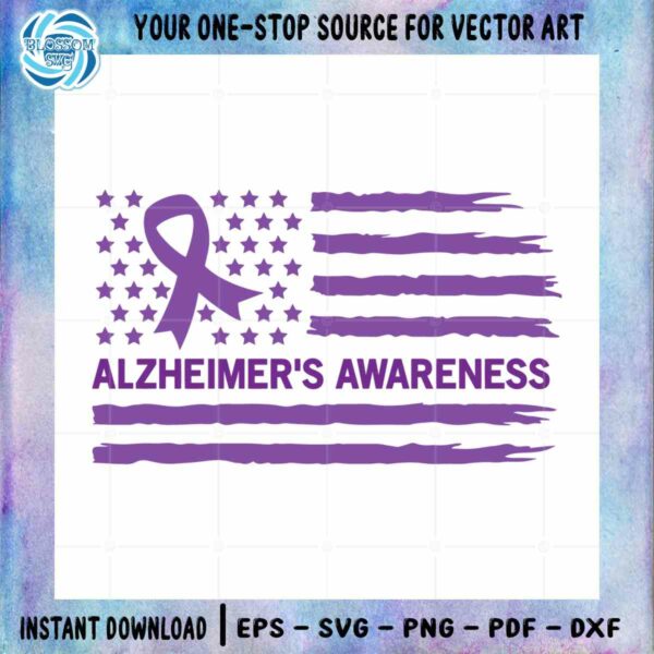 Alzheimer's Purple Ribbon American Flag SVG Files For Cricut