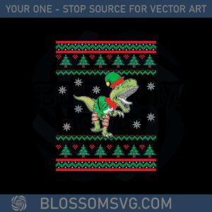 Dinosaur In Elf Costume Ugly Sweater Christmas Svg Cutting Files