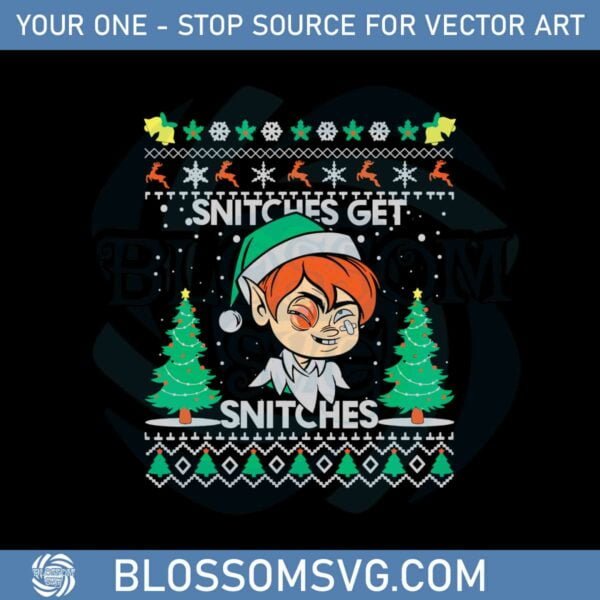 Funny Elf Snitches Get Stitches Santa Claus Xmas Svg Files