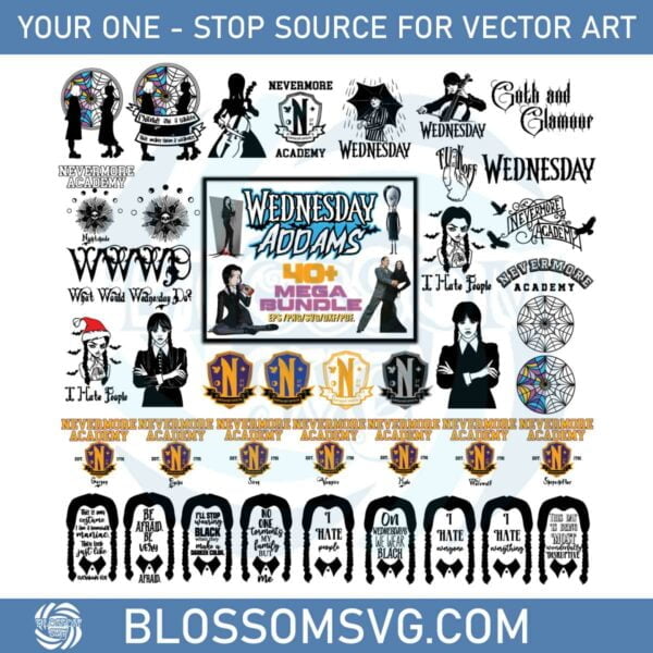 40+ Wednesday Addams Mega Bundle Svg Graphic Designs Files