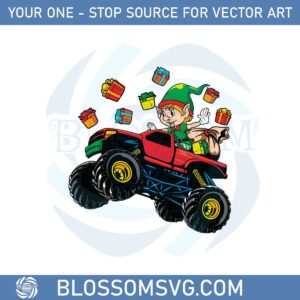Elf Christmas Riding Monster Truck Svg Graphic Designs Files