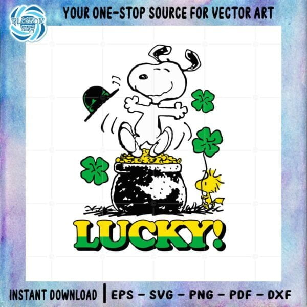 Peanuts Snoopy Lucky St Patrick's Day Pot O' Gold Svg File