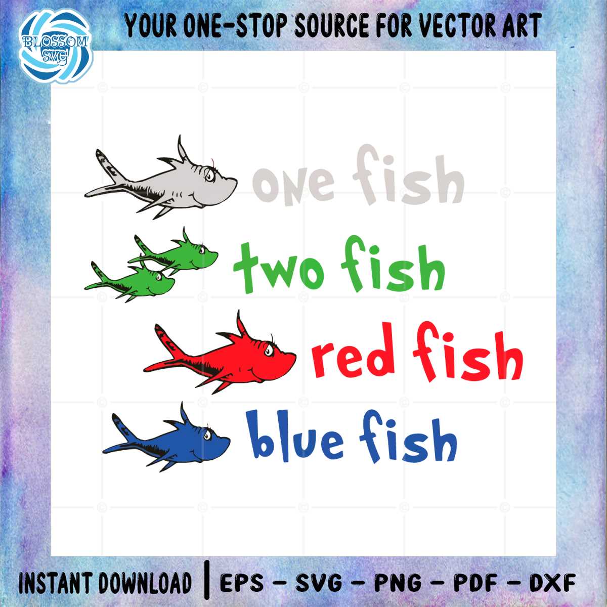 One Fish Two Fish Red Fish Blue Fish Dr Seuss Teacher Svg