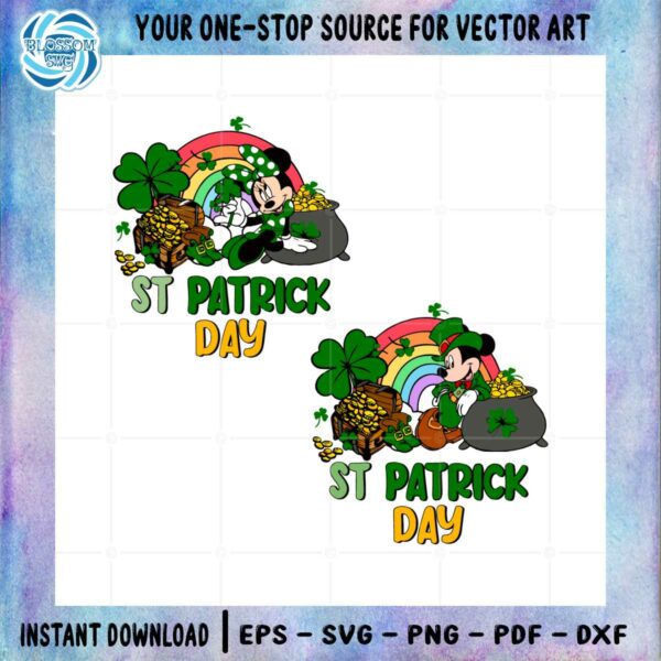 St Patrick's Day Mickey And Minnie Shamrock Pot Of Gold Svg
