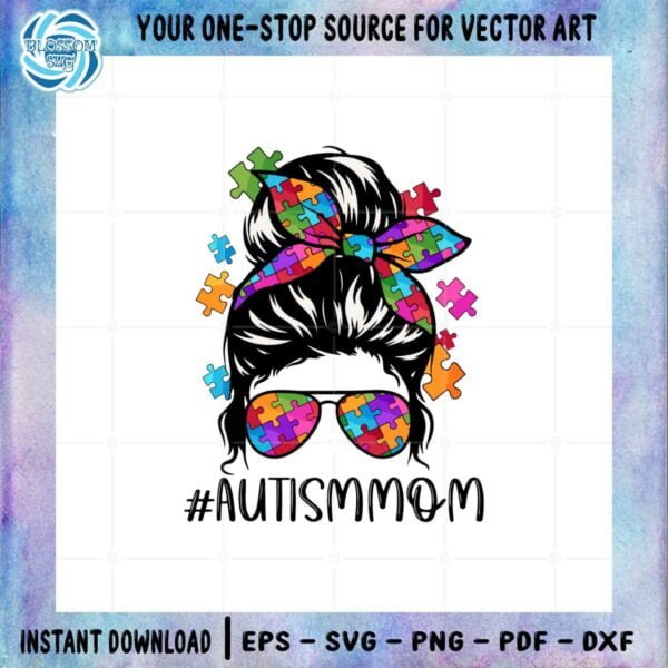 autism-messy-bun-mom-puzzle-bow-svg-graphic-designs-files