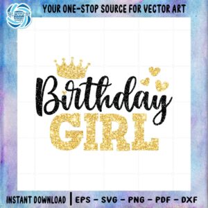 Birthday Girl Sparkling Textures Heart And Crown Png Sublimation