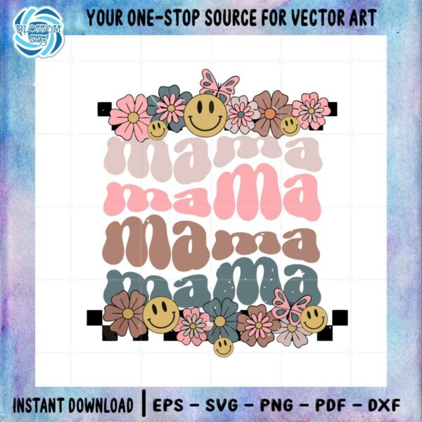 Floral Retro Mama Smiley Face SVG Graphic Designs Files