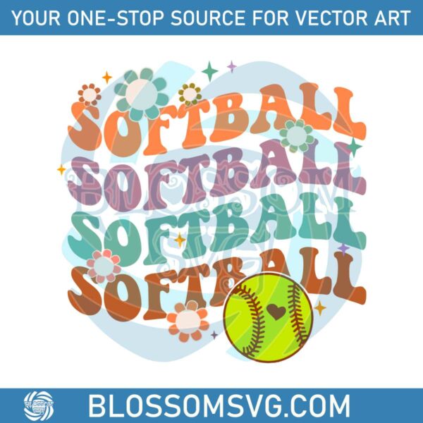 Floral Softball Groovy Cheer Mama SVG Graphic Designs Files