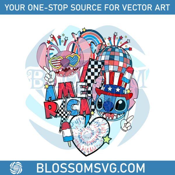 Stitch 4th Of July Stitch And Angel PNG Sublimation Design