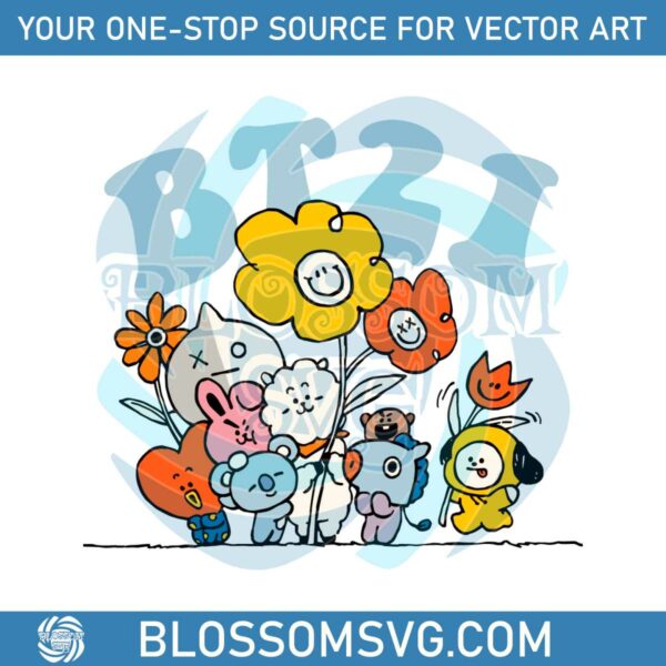 Vintage BTS BT21 Flower Kpop Band SVG Graphic Design Files