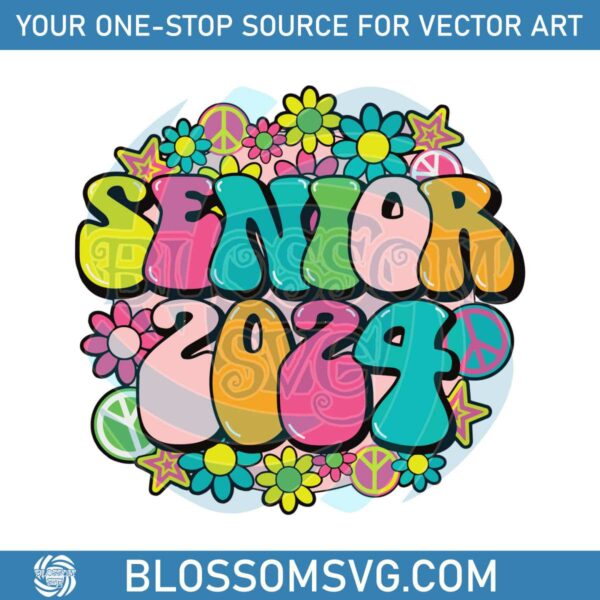 peace-love-floral-groovy-senior-2024-svg-cutting-digital-file