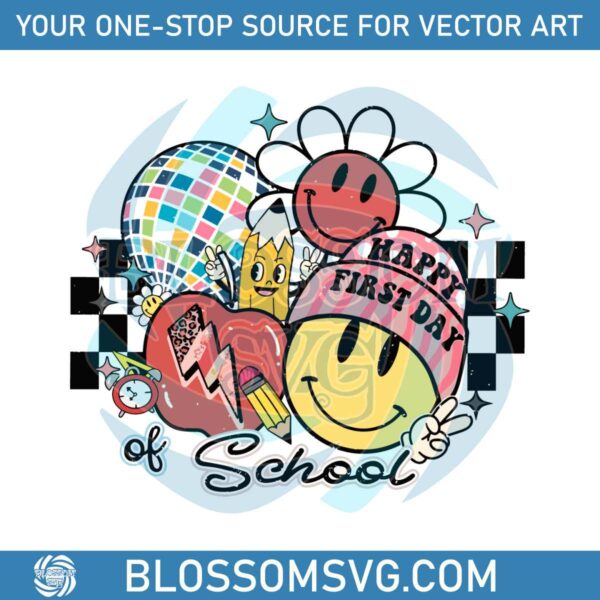 Happy First Day Of School Groovy Hippie Back To School SVG