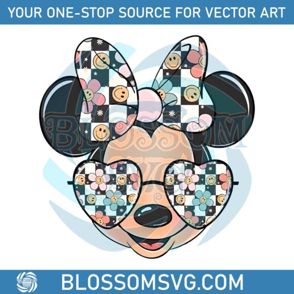 Disney Funny Floral Bow Cute Minnie Mouse With Glasses PNG