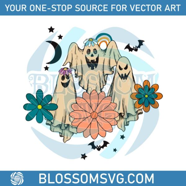 Retro Floral Ghost SVG Spooky Season SVG Digital Cricut File