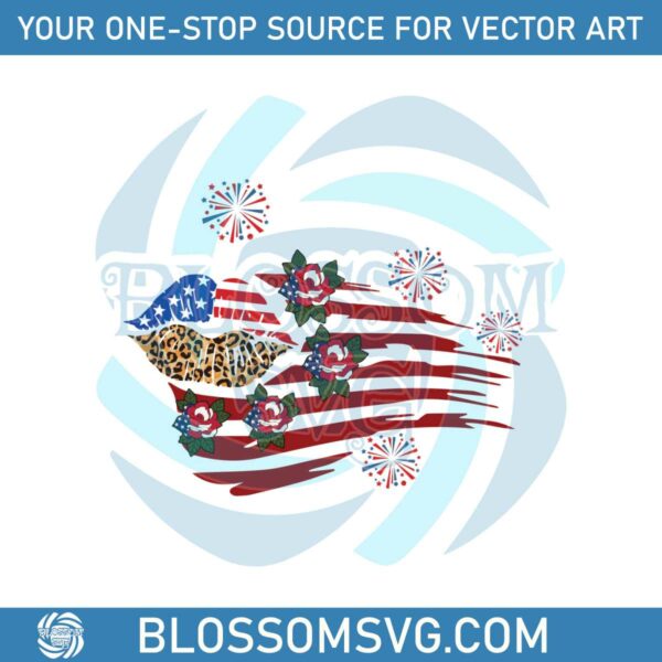 Vintage American Flag Lips Rose SVG Digital Cricut File