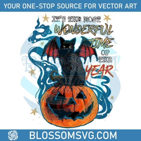 Black Cat Halloween SVG Wonderful Time Of The Year PNG