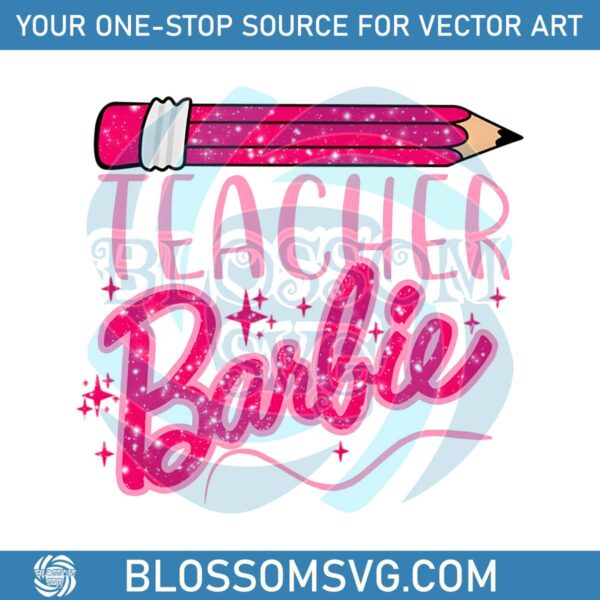 Pink Pencil Teacher Barbie Back To School PNG Download