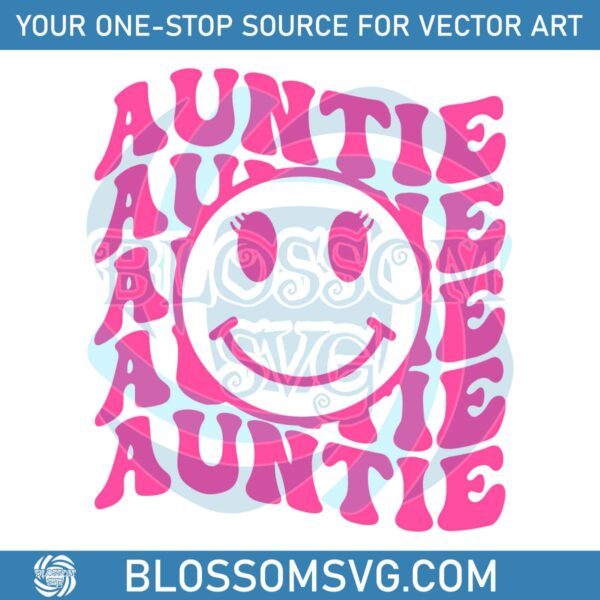 Retro Groovy Auntie Smiley Face SVG Cool Aunt SVG Download