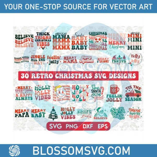 Retro Merry Christmas Santa Claus SVG Bundle Cutting Files