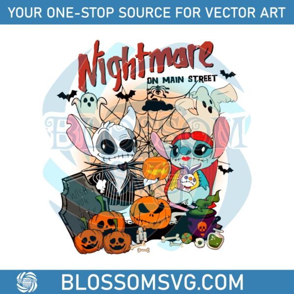 Stitch Nightmare On The Main Street Jack And Sally SVG File