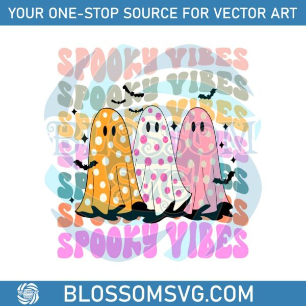 Retro Spooky Vibes Halloween Cute Ghost SVG Digital File
