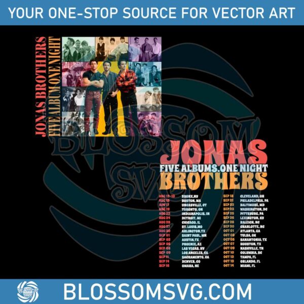 Retro Jonas Brother Five Album One Night 2023 Tour PNG File
