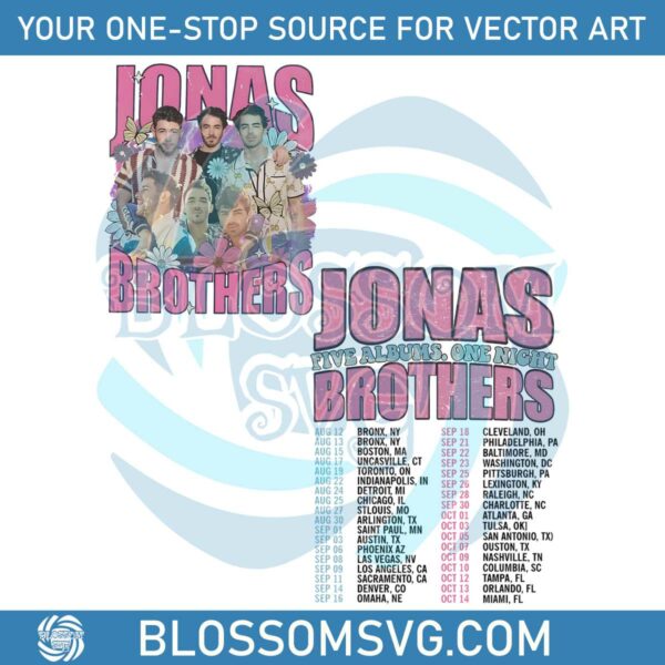 Retro Floral Jonas Brother Five Albums One Night Tour PNG