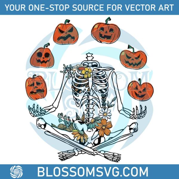 Floral Pumpkin Skeleton Halloween SVG Graphic Design File