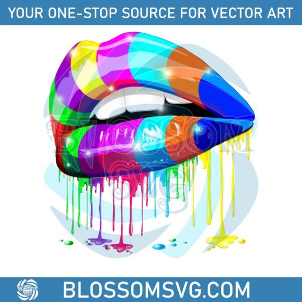 Retro Rainbow Dripping Lip SVG Cutting Digital File