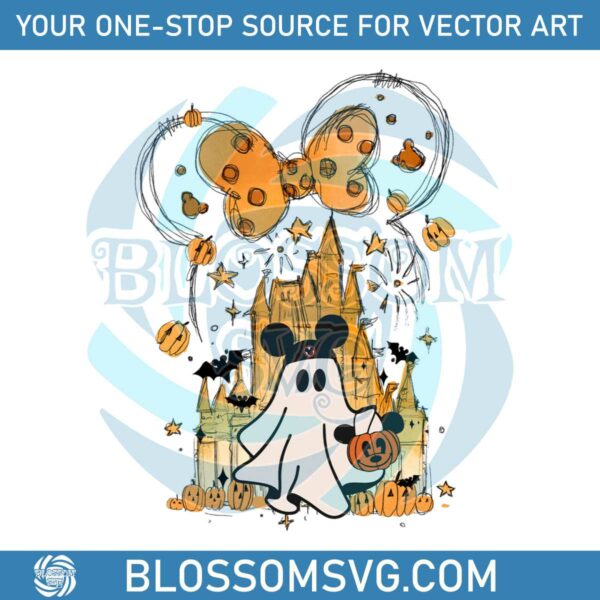 Cute Mickey Ghost Halloween Disney Castle PNG Download