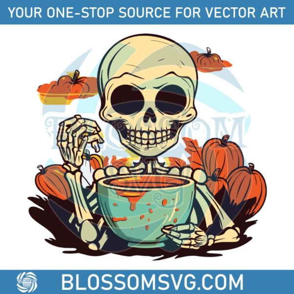 Skeleton Drinking Tea Halloween PNG Sublimation File