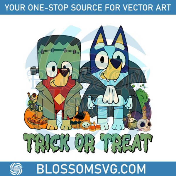 Funny Bluey Halloween Trick Or Treat PNG Download File