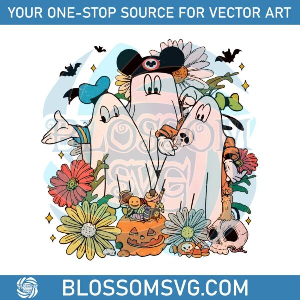 vintage-floral-vitage-mickey-and-friends-ghost-png-sublimation
