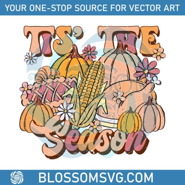 Vintage Tis The Season Pumpkin Thanksgiving SVG Design File