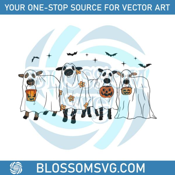 Pumpkin Ghost Cows Halloween Animals SVG File For Cricut