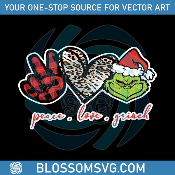 Peace Love Grinch Christmas Leopard Heart SVG Download