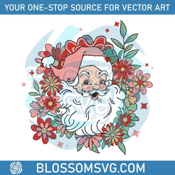 Vintage Floral Santa Claus Christmas SVG Digital Cricut File