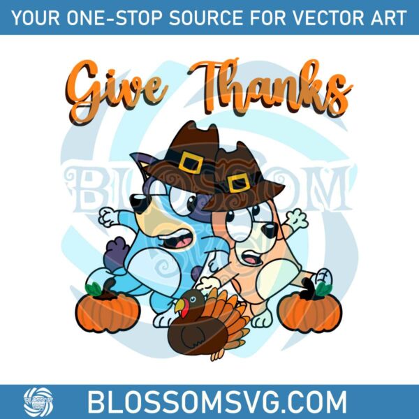 Vintage Give Thanks Bluey Turkey SVG File For Cricut