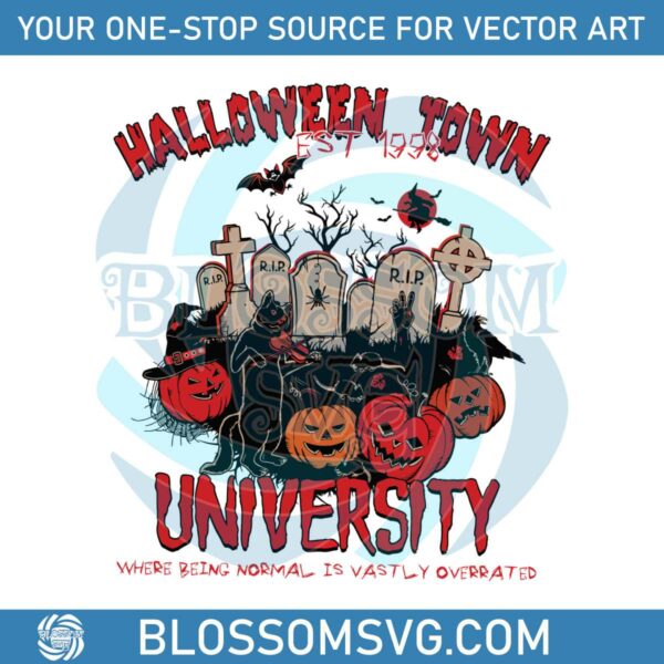 Black Cat Halloween Town University SVG Cutting Digital File