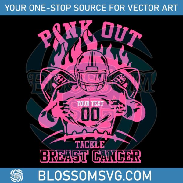 Personalized Pink Out Tackle Breast Cancer Football Player SVG