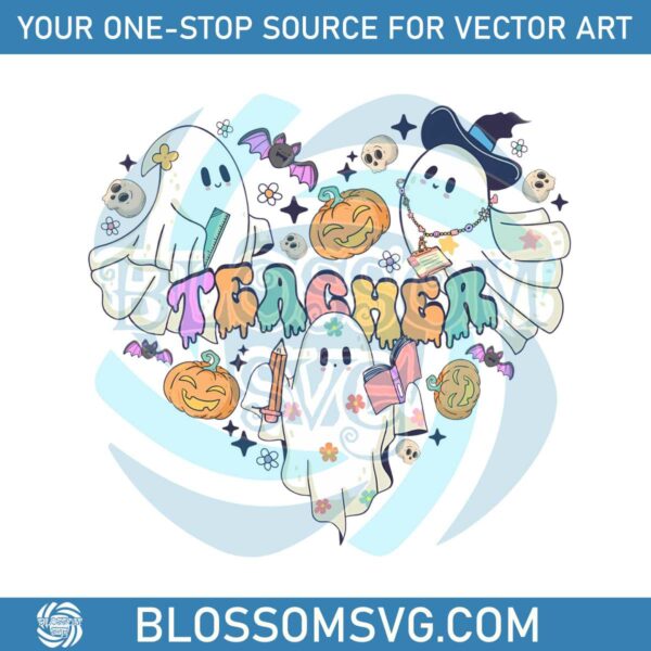 Groovy Cute Ghost Teacher PNG Sublimation Download