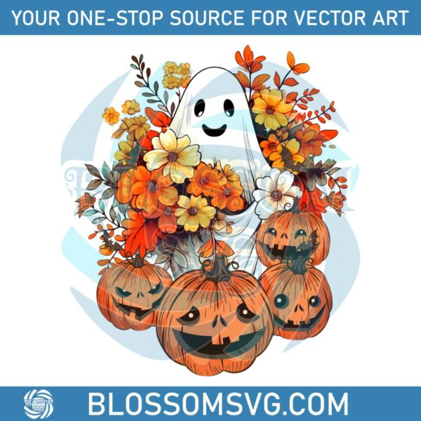 Vintage Floral Ghost Pumpkin PNG Sublimation Download